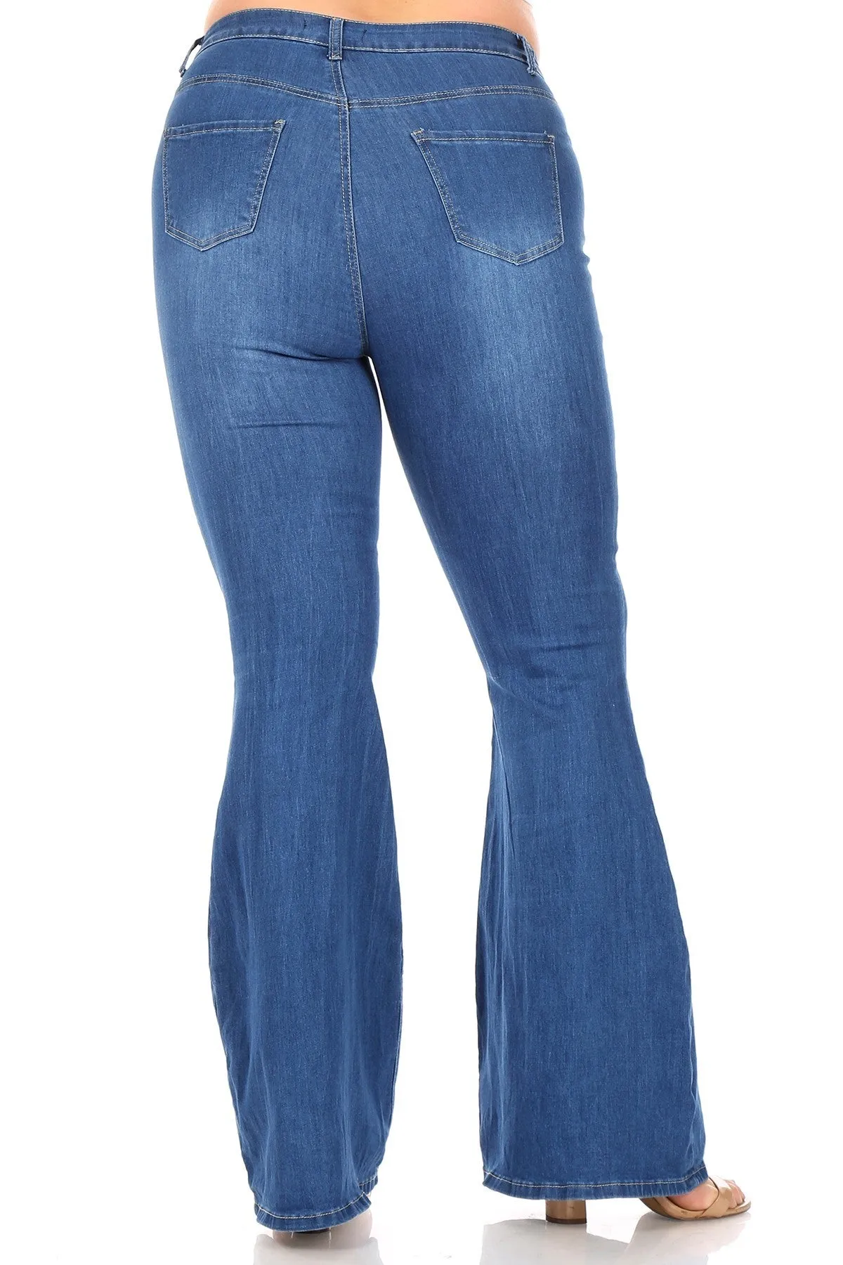 Plus Size High Waisted Stretchy Bell Bottoms - Medium Denim