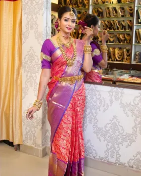 Prodigal Dark Pink Soft Silk Saree With Allure Blouse Piece