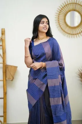 Propinquity Navy Blue Soft Silk Saree With Glamorous Blouse Piece