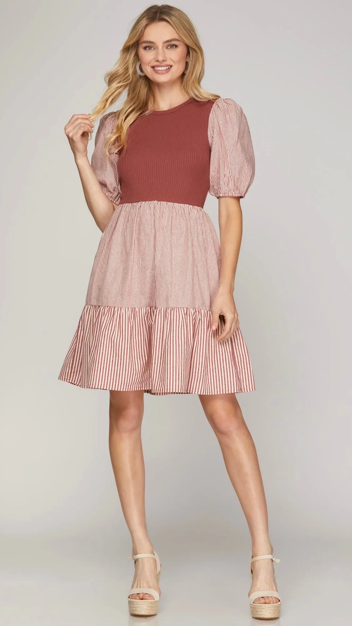 Ribbed Knit   Stripe Fabric Dress