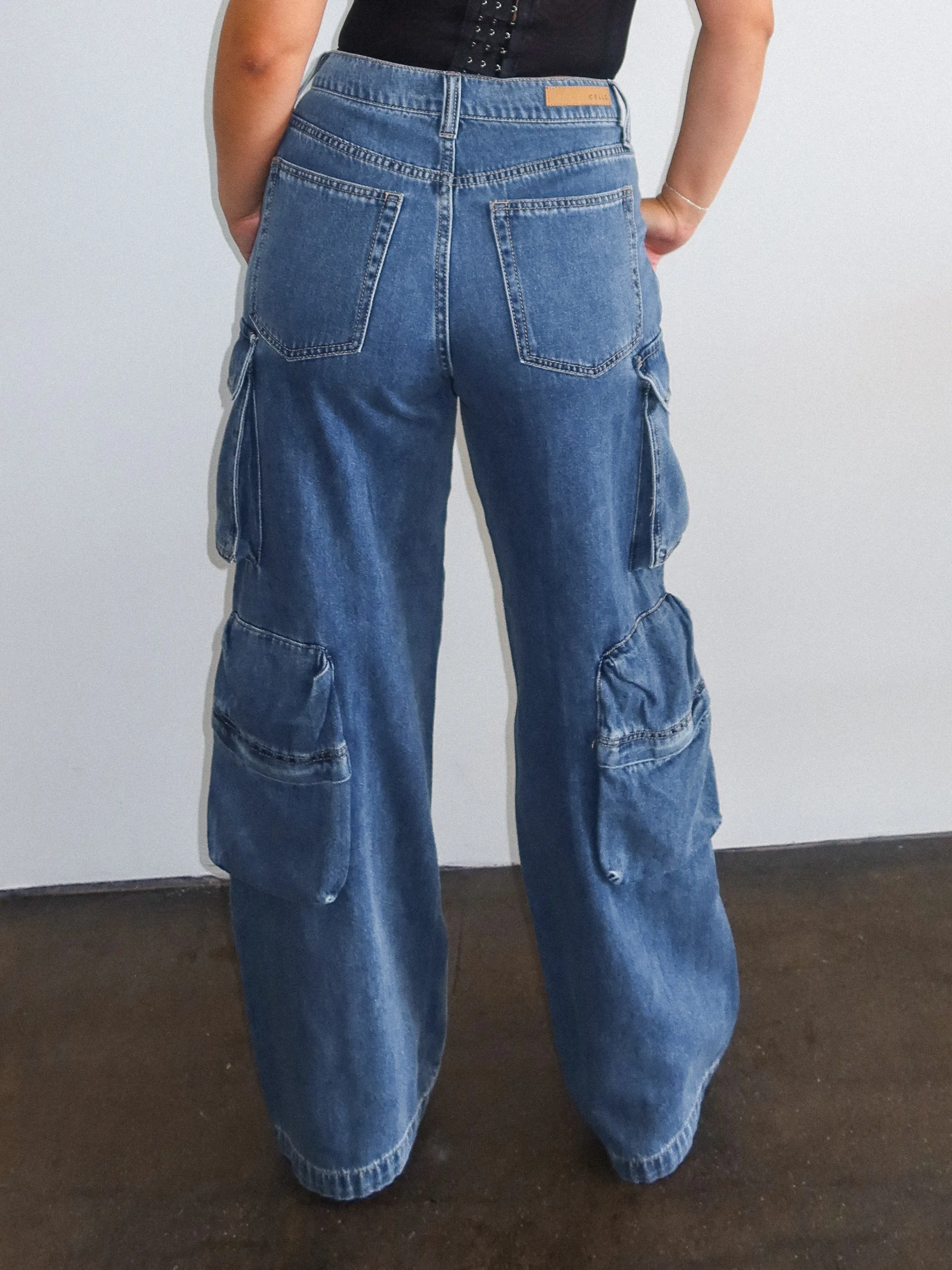 Riley Baggy Cargo Jeans (Dark Denim)