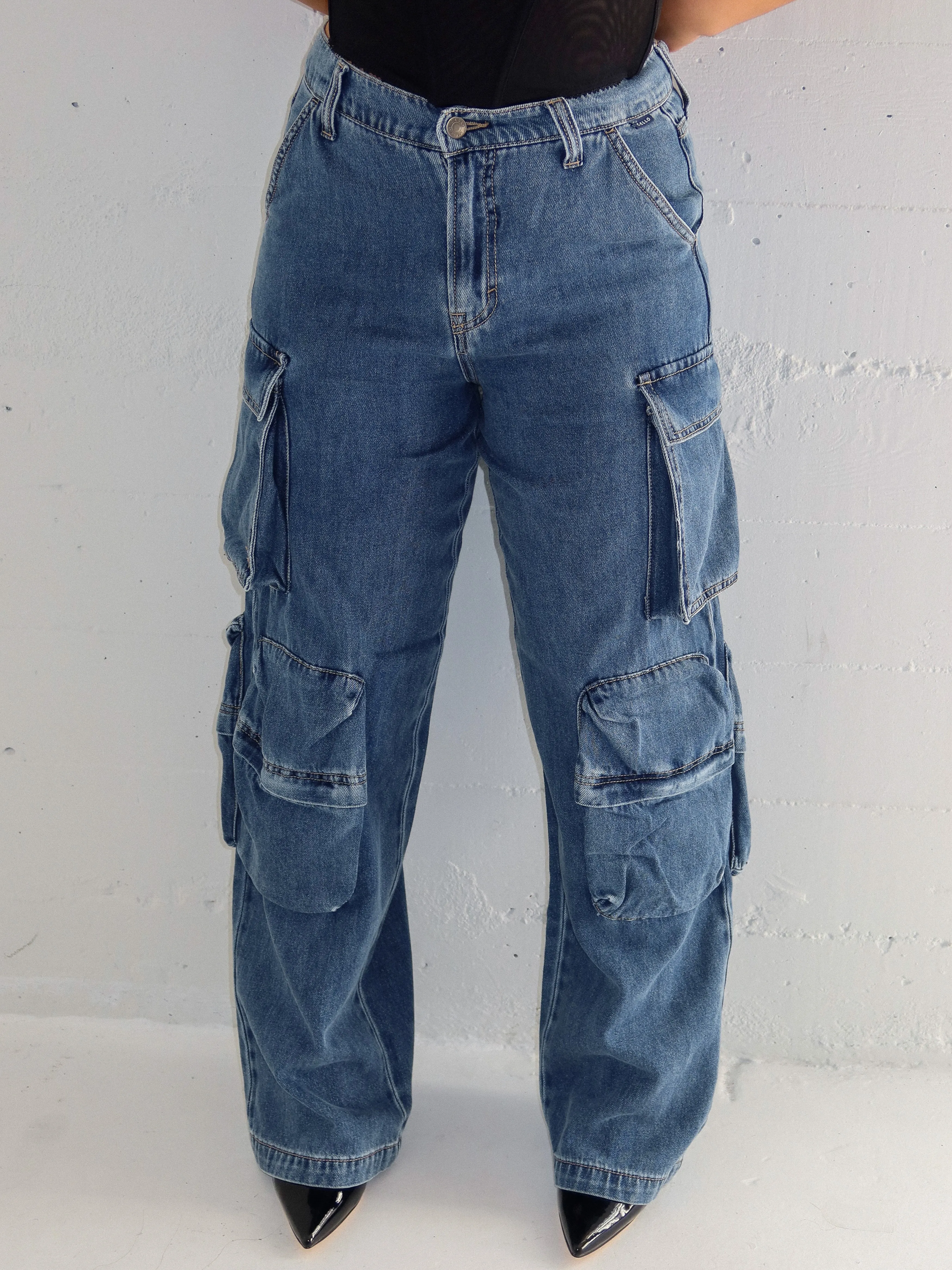 Riley Baggy Cargo Jeans (Dark Denim)