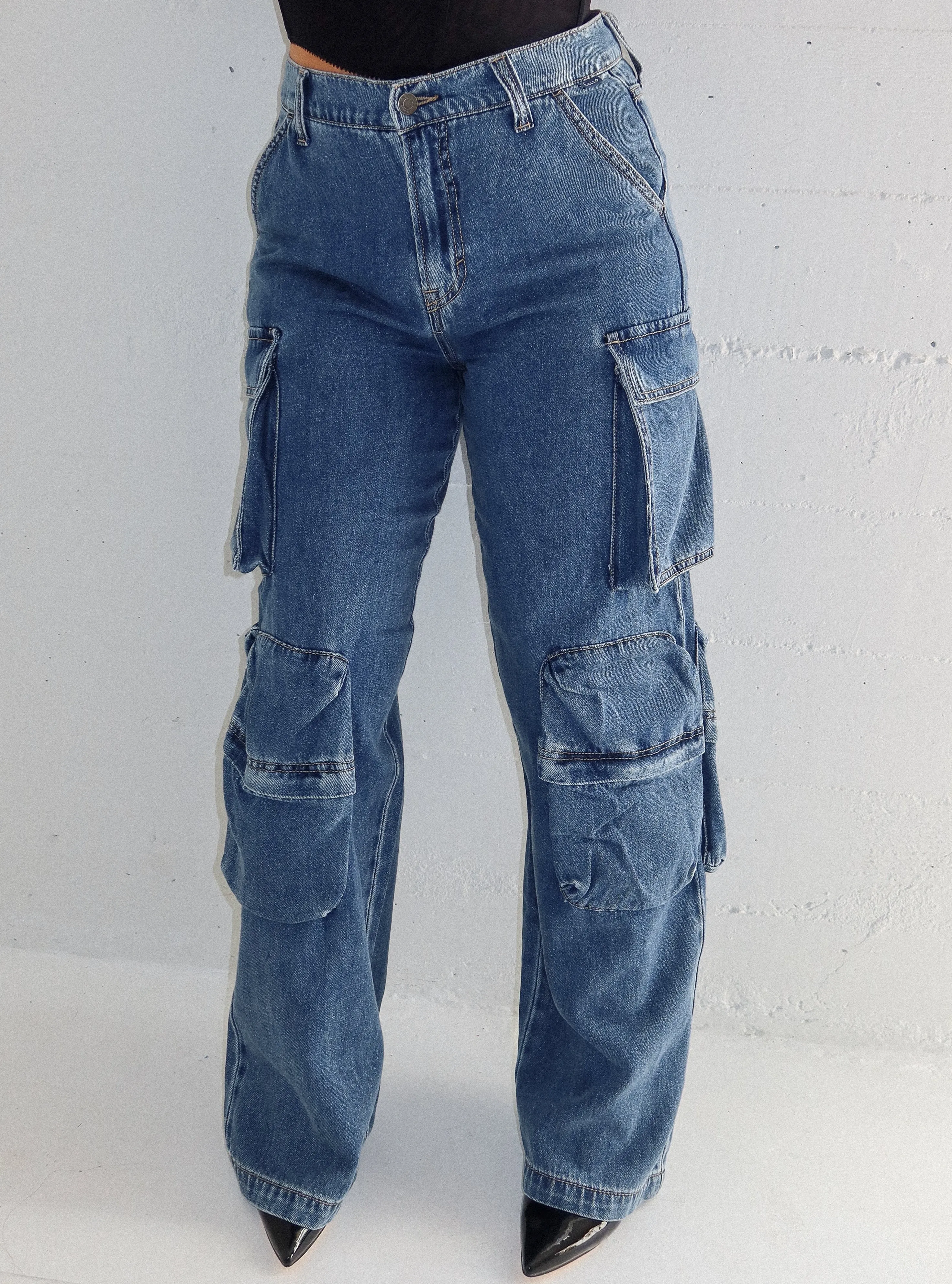 Riley Baggy Cargo Jeans (Dark Denim)