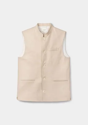 Sand Cotton Linen Nehru Waistcoat