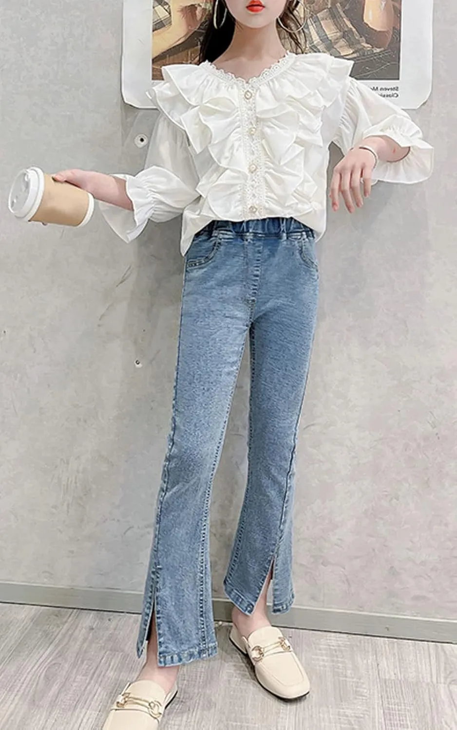 SANGTREE Girls Stretchy Bootcut Jeans,3-13 Years