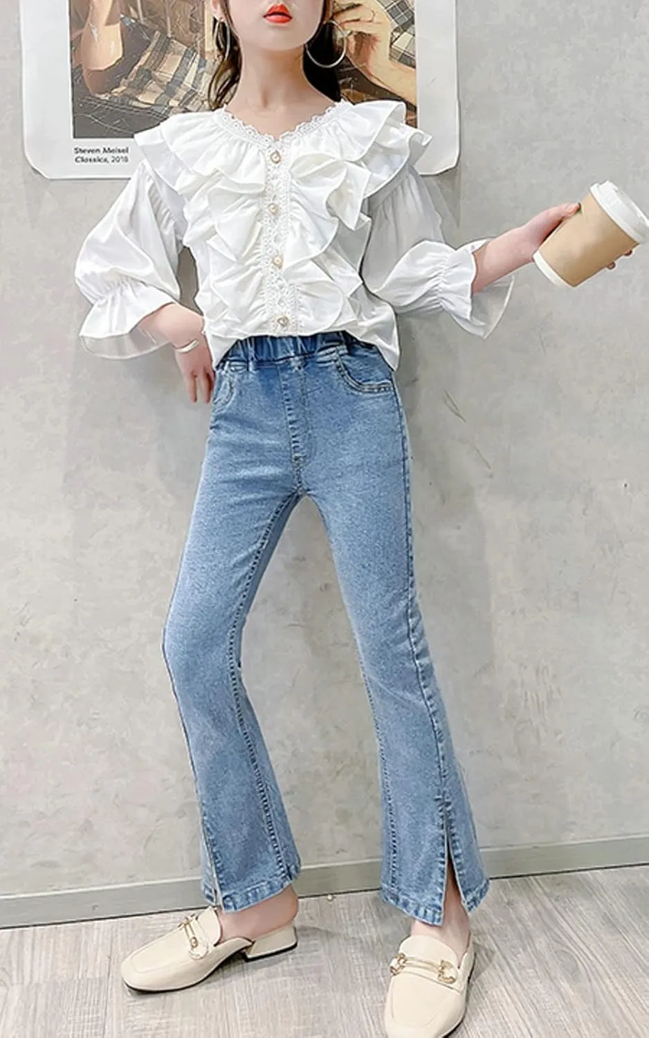 SANGTREE Girls Stretchy Bootcut Jeans,3-13 Years