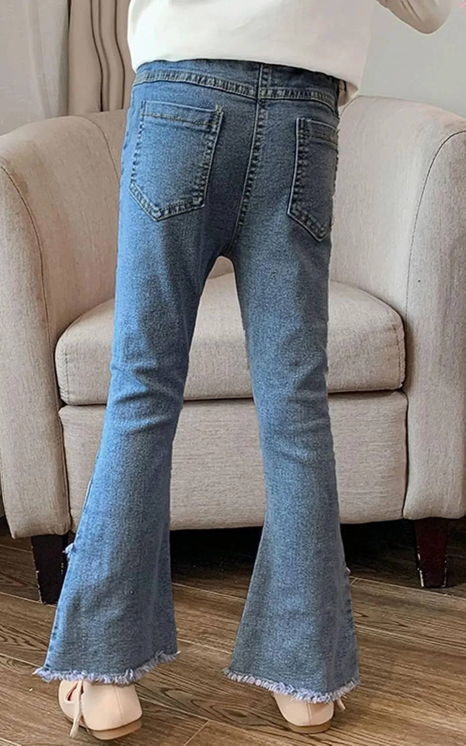 SANGTREE Girls Stretchy Bootcut Jeans,3-13 Years