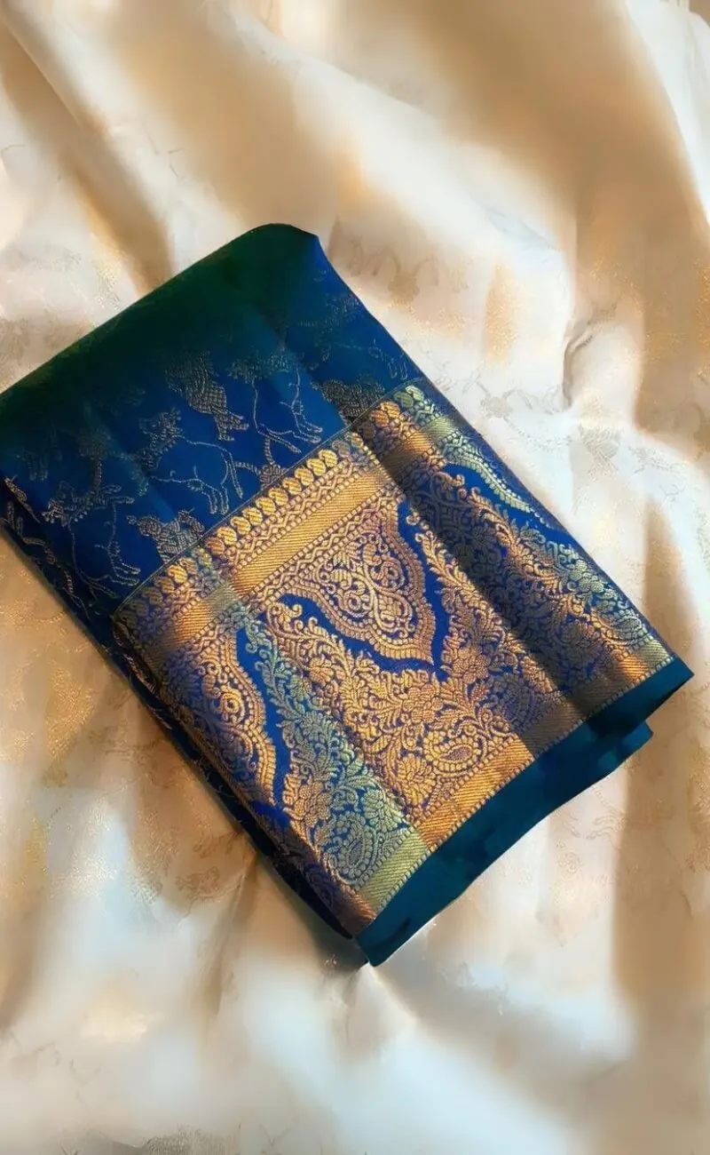 Smart Blue Soft Silk Saree With Beautiful Blouse Piece