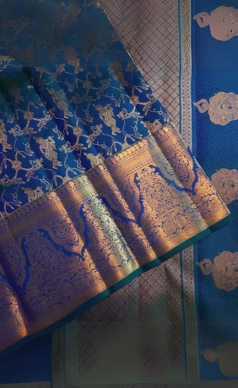 Smart Blue Soft Silk Saree With Beautiful Blouse Piece