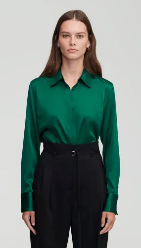 Stretch Blouse in Stretch Silk Satin | Emerald
