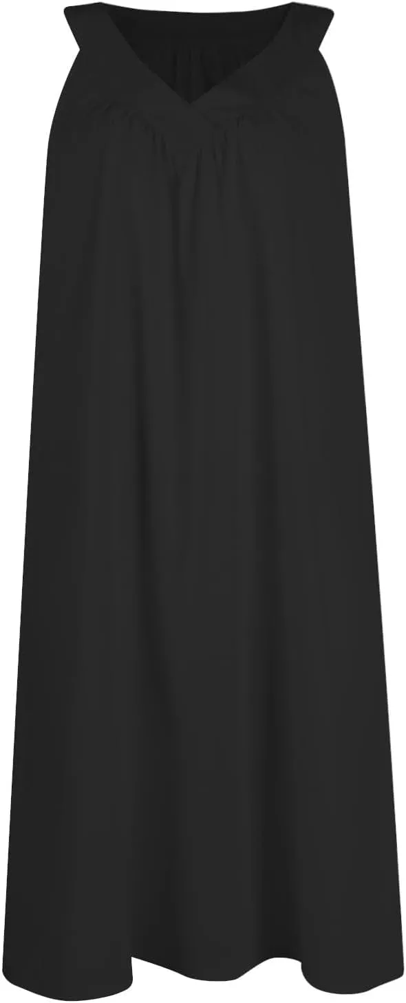Summer Dresses for Women 2025 Sleeveless V Neck Dress Pleated Tank Mini Dress A-line Swing Loose Sexy Dresses