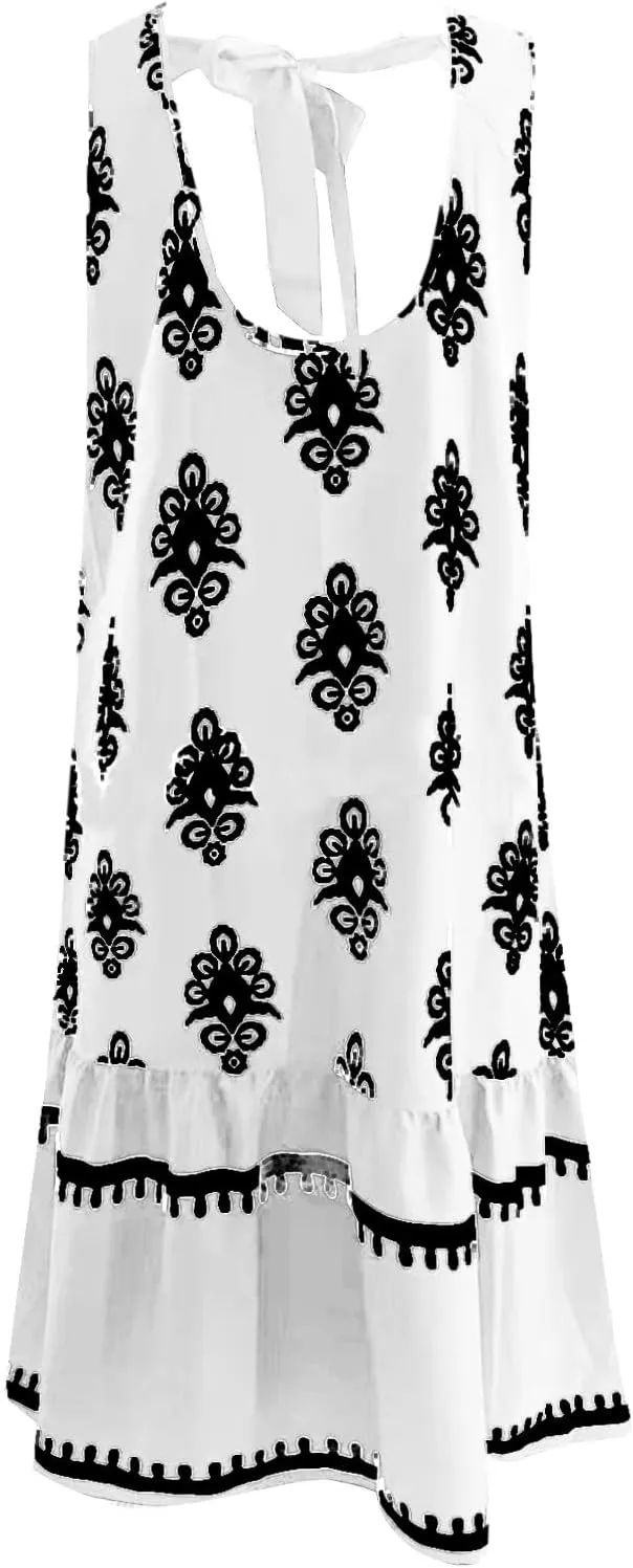 Summer Dresses for Women Beach Floral Tshirt Sleeveless Flowy Sundress Casual Pocket Loose Boho Swing Mini Tank Dress