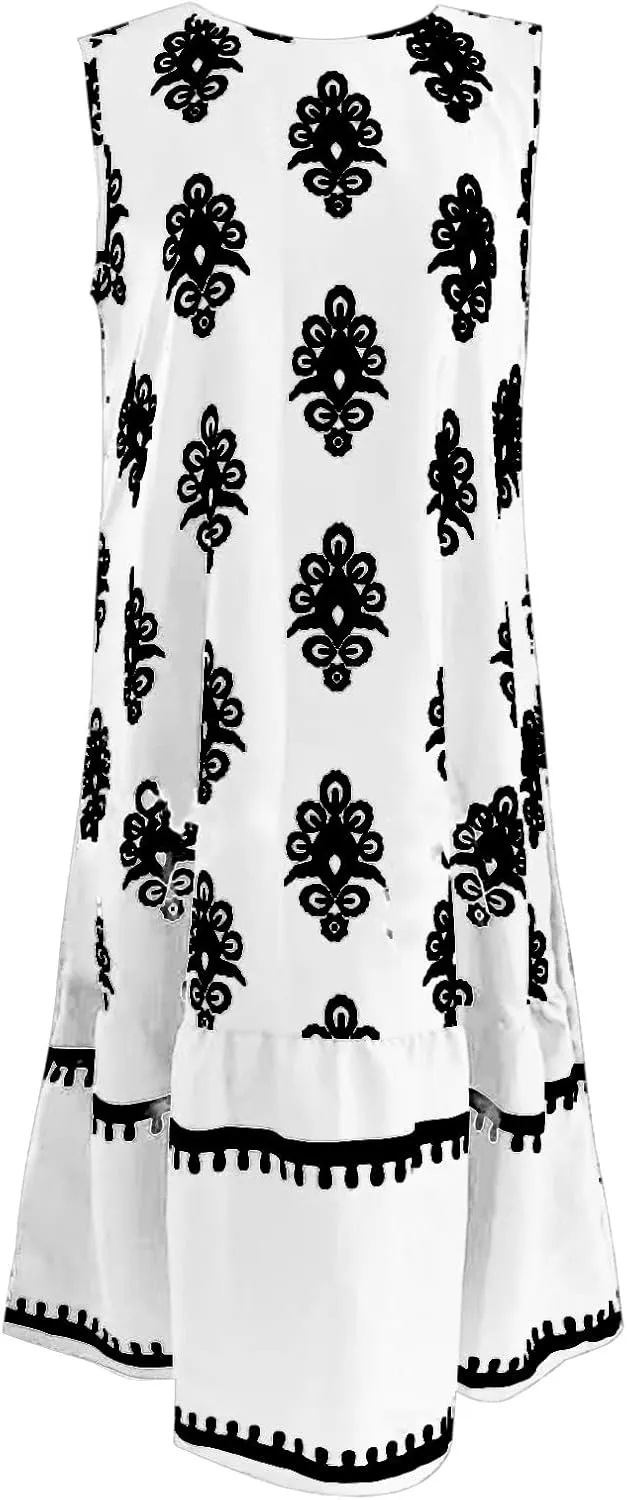 Summer Dresses for Women Beach Floral Tshirt Sleeveless Flowy Sundress Casual Pocket Loose Boho Swing Mini Tank Dress