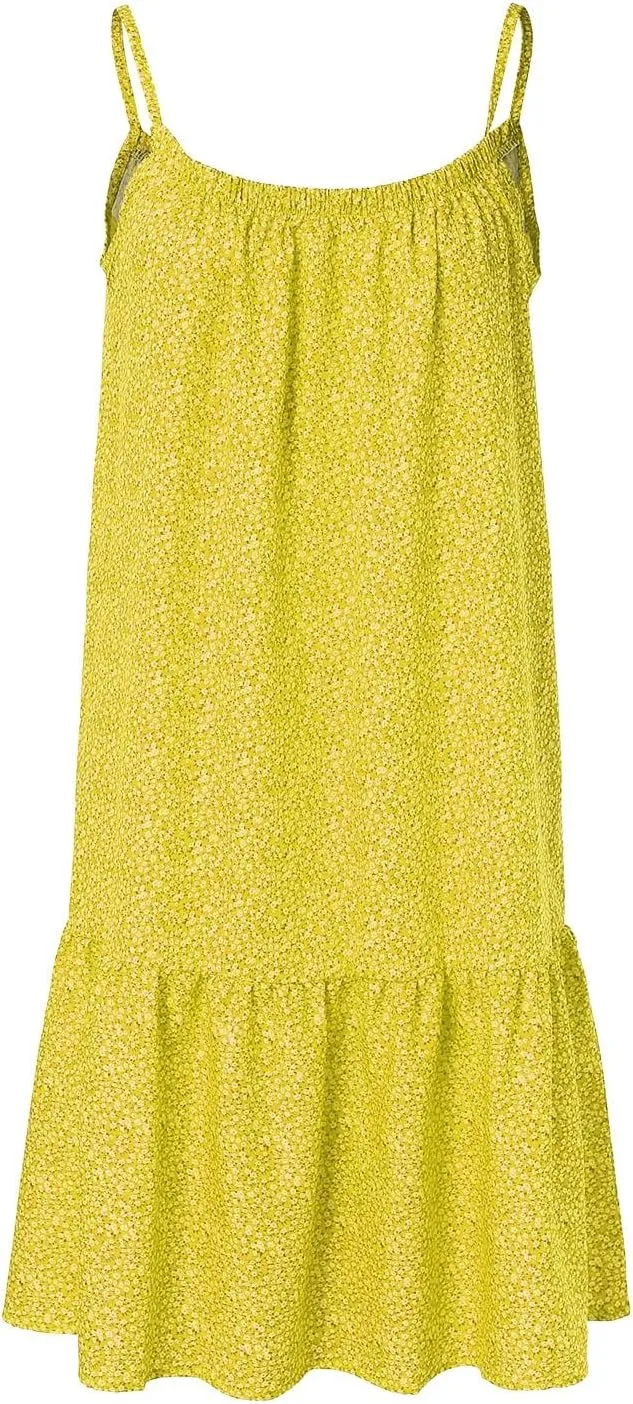 Sundresses for Women 2024 Floral Print Spaghetti Strap Casual Midi Dress Loose Flowy Boho Beach Dress Summer Dresses