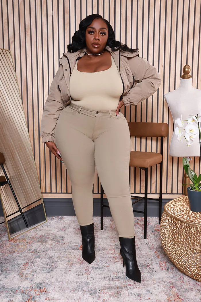 Super Swank High Rise Belt Loop Stretchy Skinny Jeans - Khaki