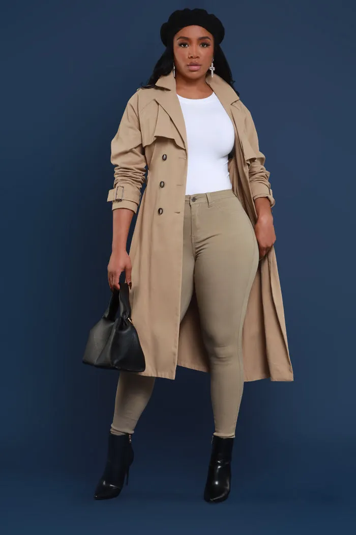 Super Swank High Rise Belt Loop Stretchy Skinny Jeans - Khaki