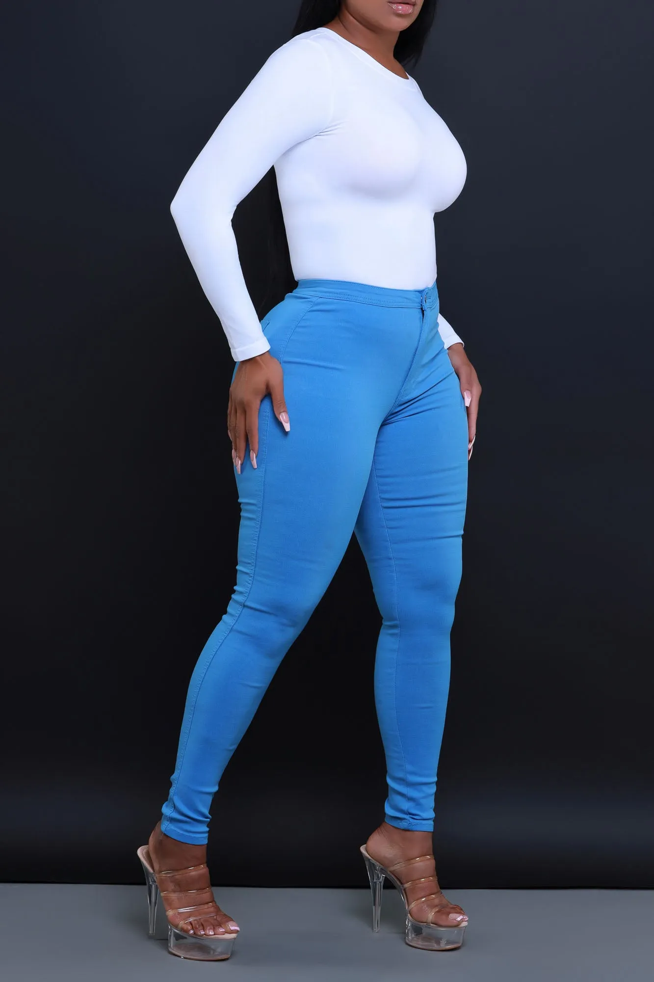 Super Swank High Waist Stretchy Jeans - Baby Blue
