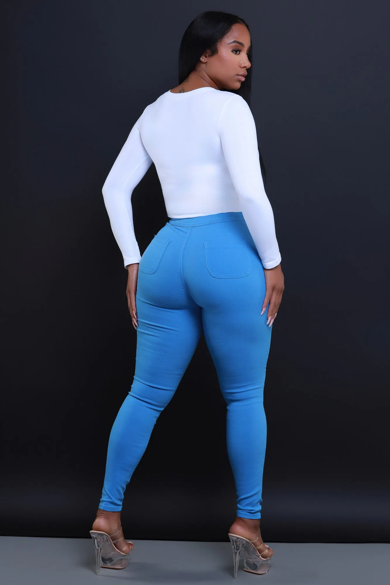 Super Swank High Waist Stretchy Jeans - Baby Blue