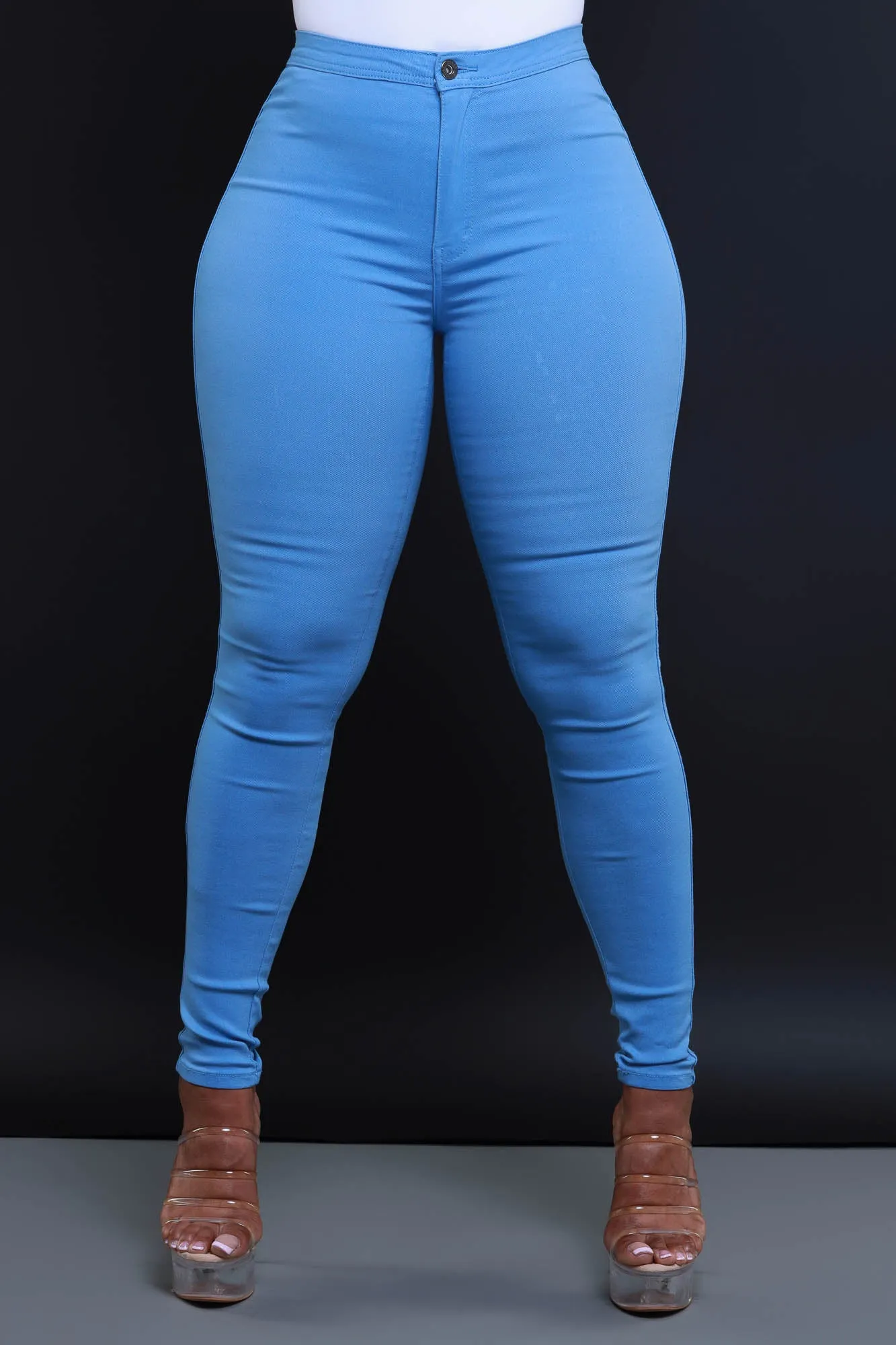 Super Swank High Waist Stretchy Jeans - Baby Blue