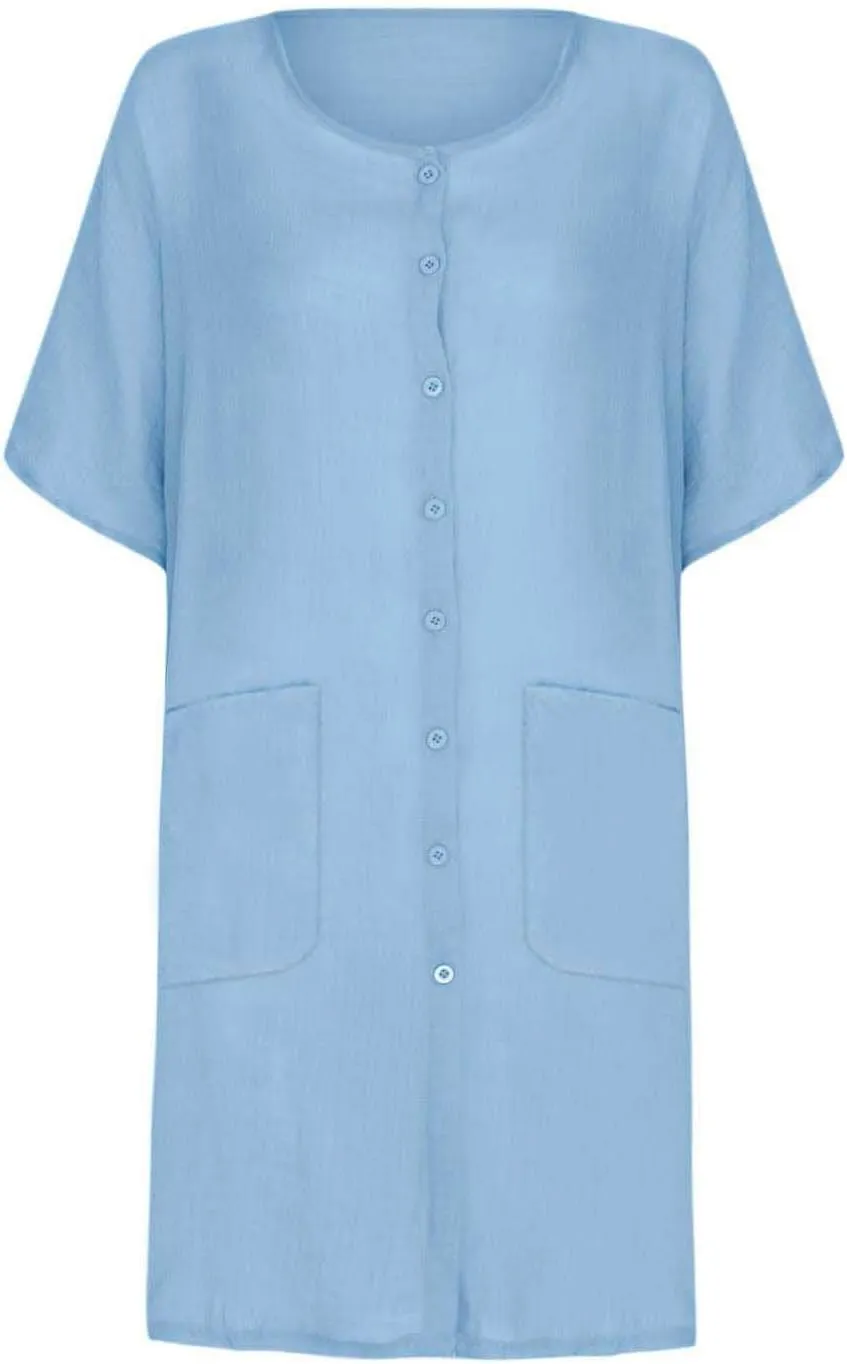 TANGNADE Womens Cotton Linen Midi Dresses Summer Casual Short Sleeve Beach Cover Up Shirts Loose Flowy Dress