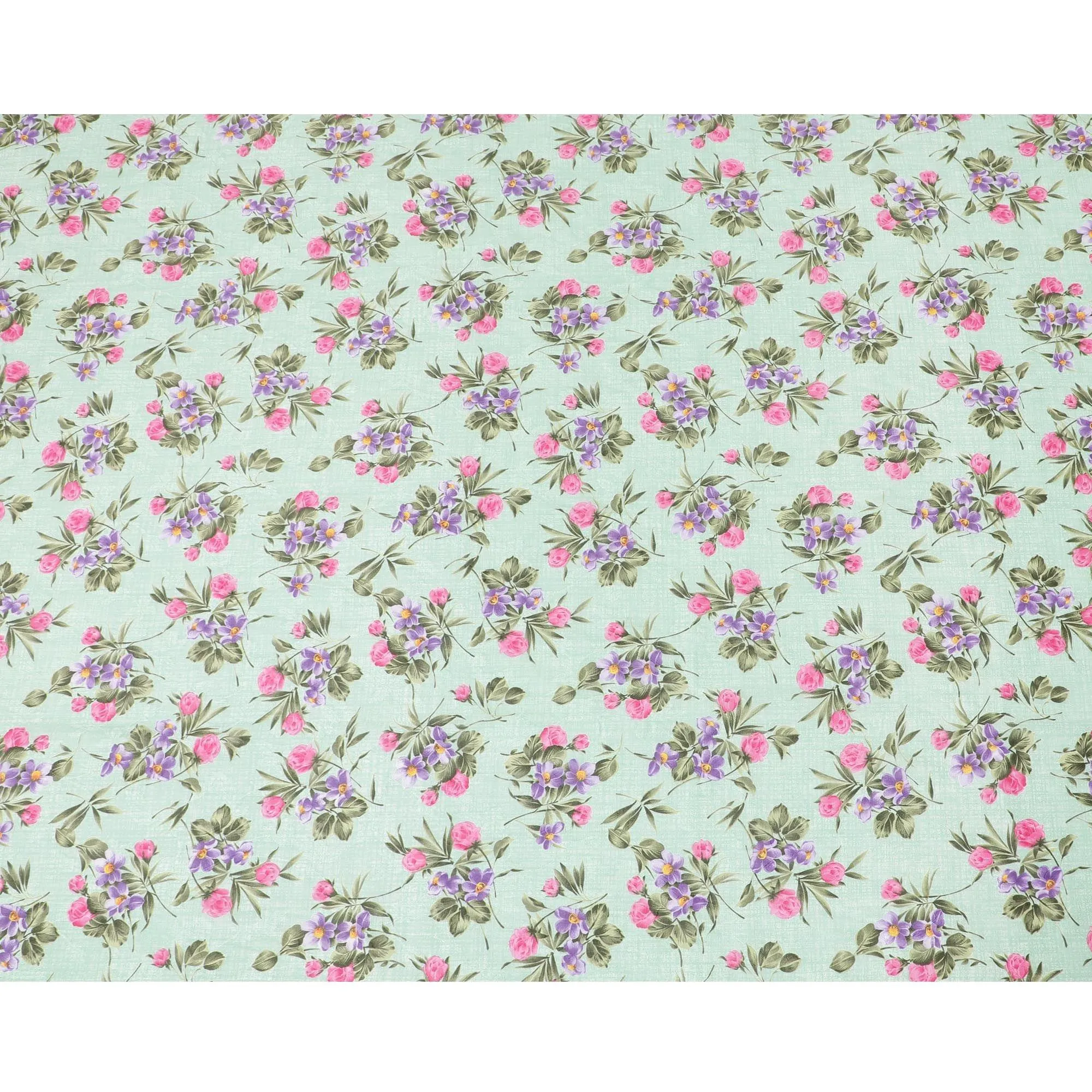 Tea green cotton voile fabric with same tone jacquard having purple, hot pink and olive green print in floral design-D6311