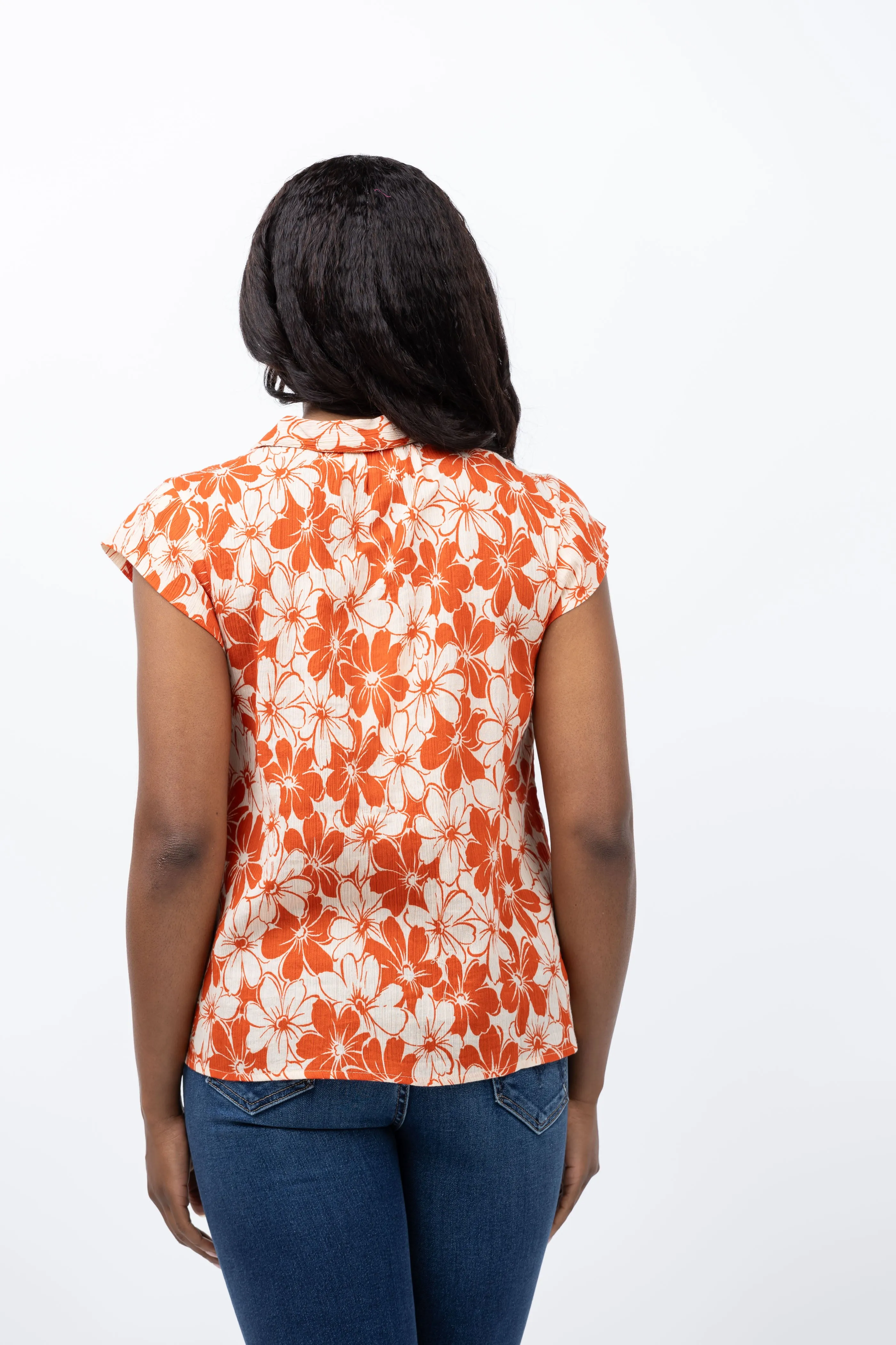 The Great. The Wren Top in Burnt Red Hibiscus Flower