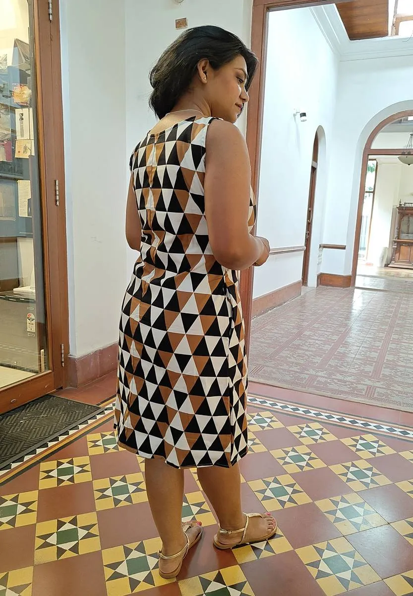 Triangle Black and Brown Cotton Shift Dress