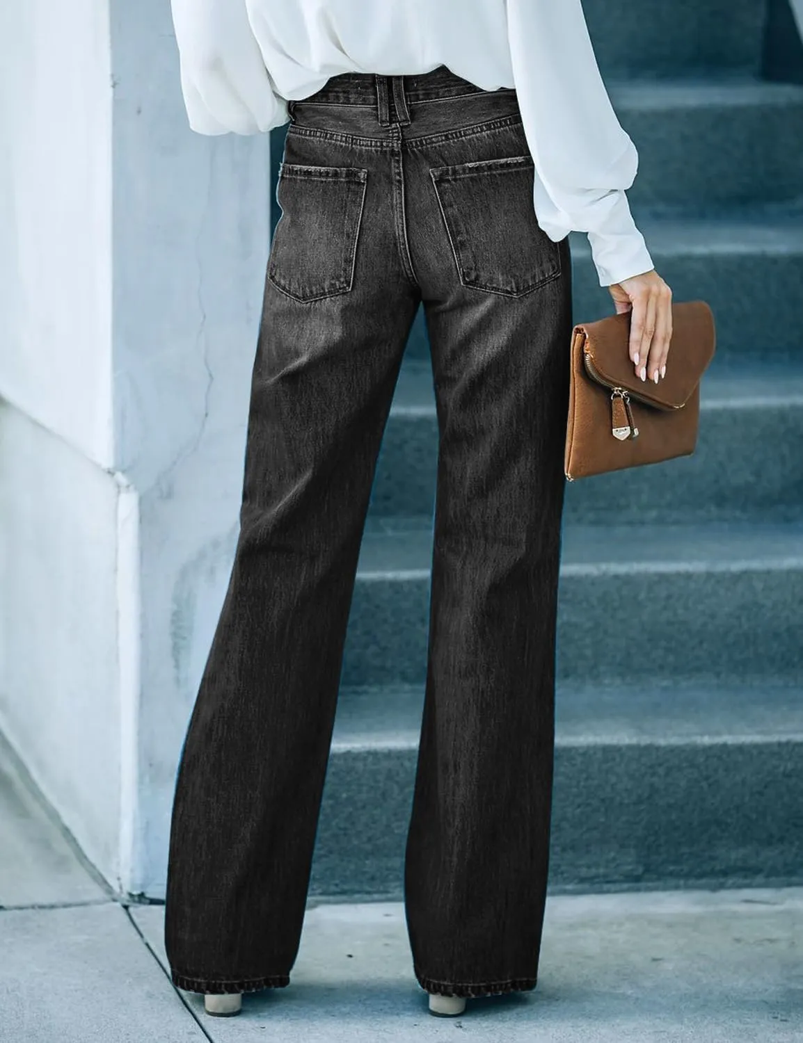 Utyful Women's High Waist Relaxed Fit Ripped Jeans Stretchy Flare Jeans Denim Pants