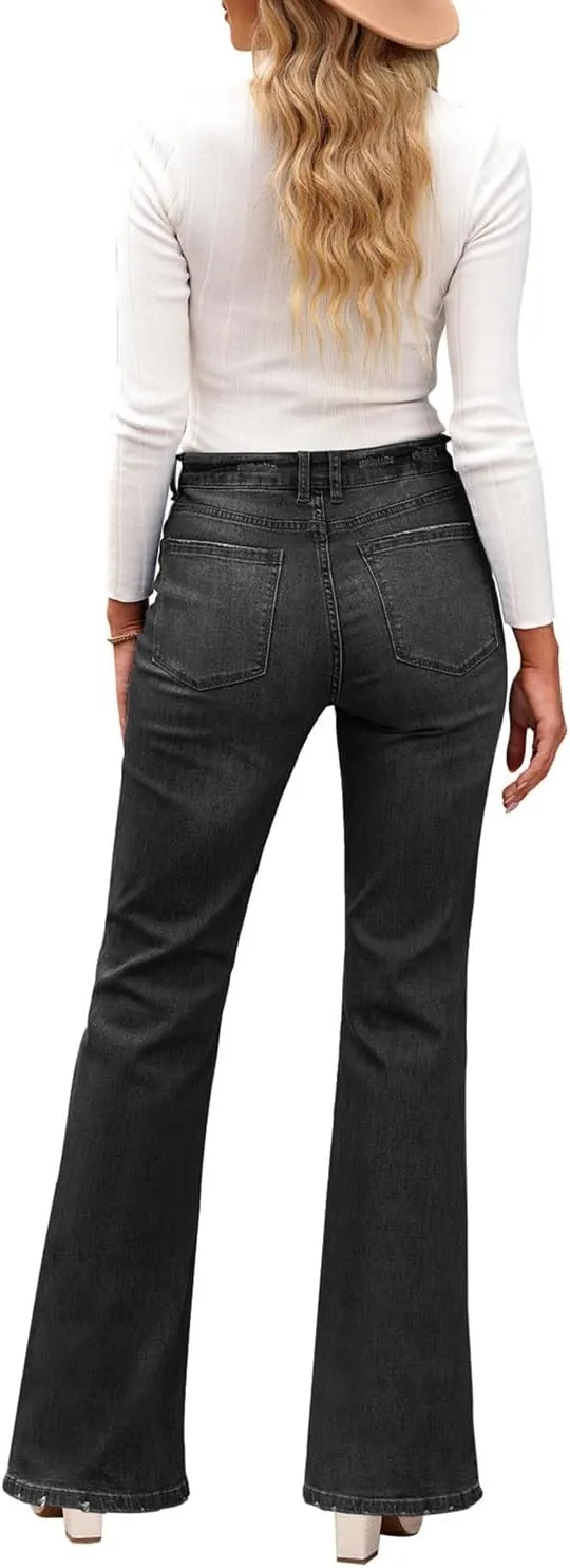 Utyful Women's High Waist Relaxed Fit Ripped Jeans Stretchy Flare Jeans Denim Pants