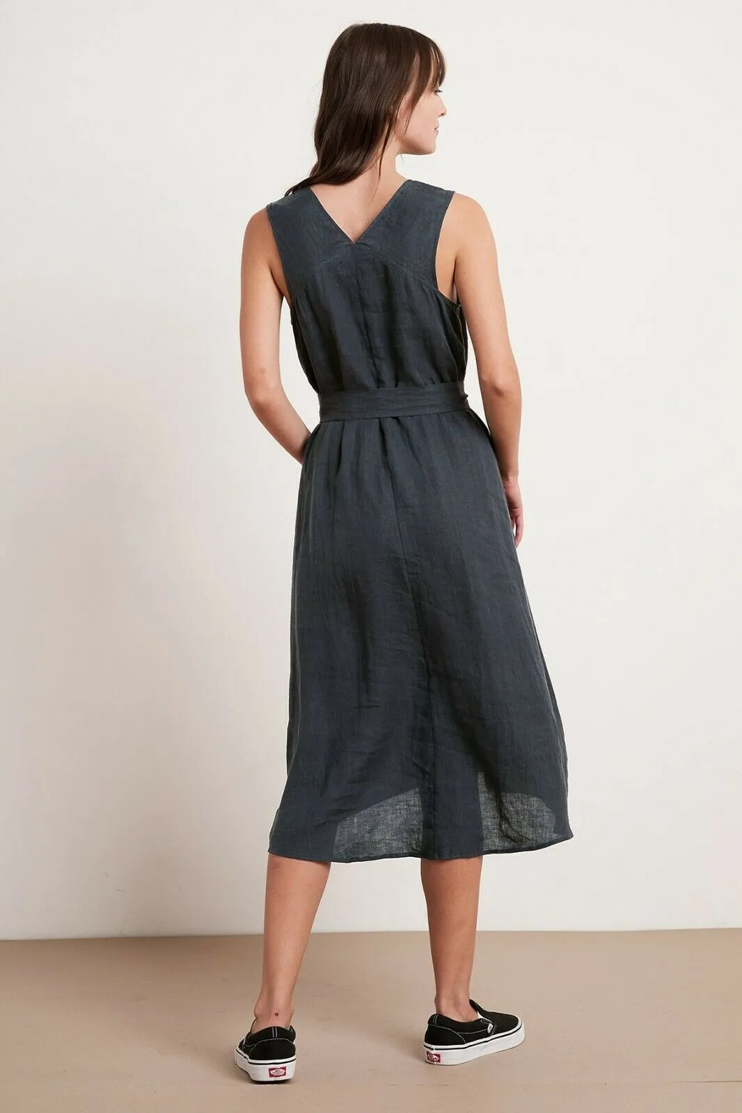 VELVET By Graham & Spencer Linen Waist Tie Midi Dress