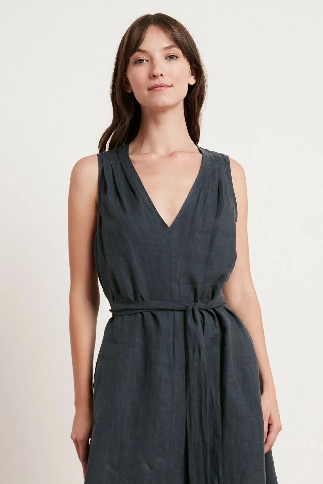 VELVET By Graham & Spencer Linen Waist Tie Midi Dress