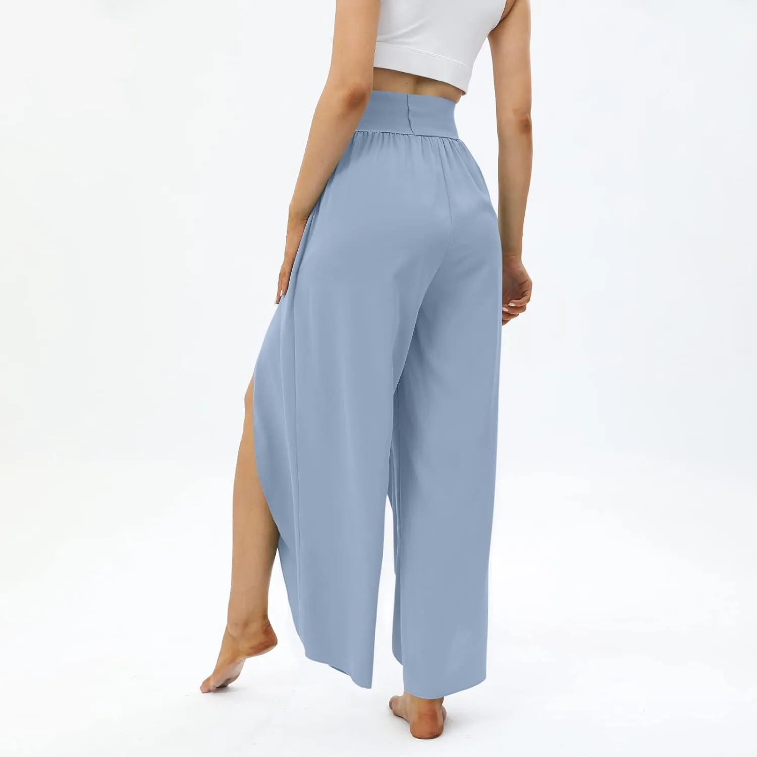 Women Flowy Split Wide Leg Pants High Waisted Yoga Pants Baggy Hippie Pilates Pants Boho Beach Plus Size Palazzo Pants