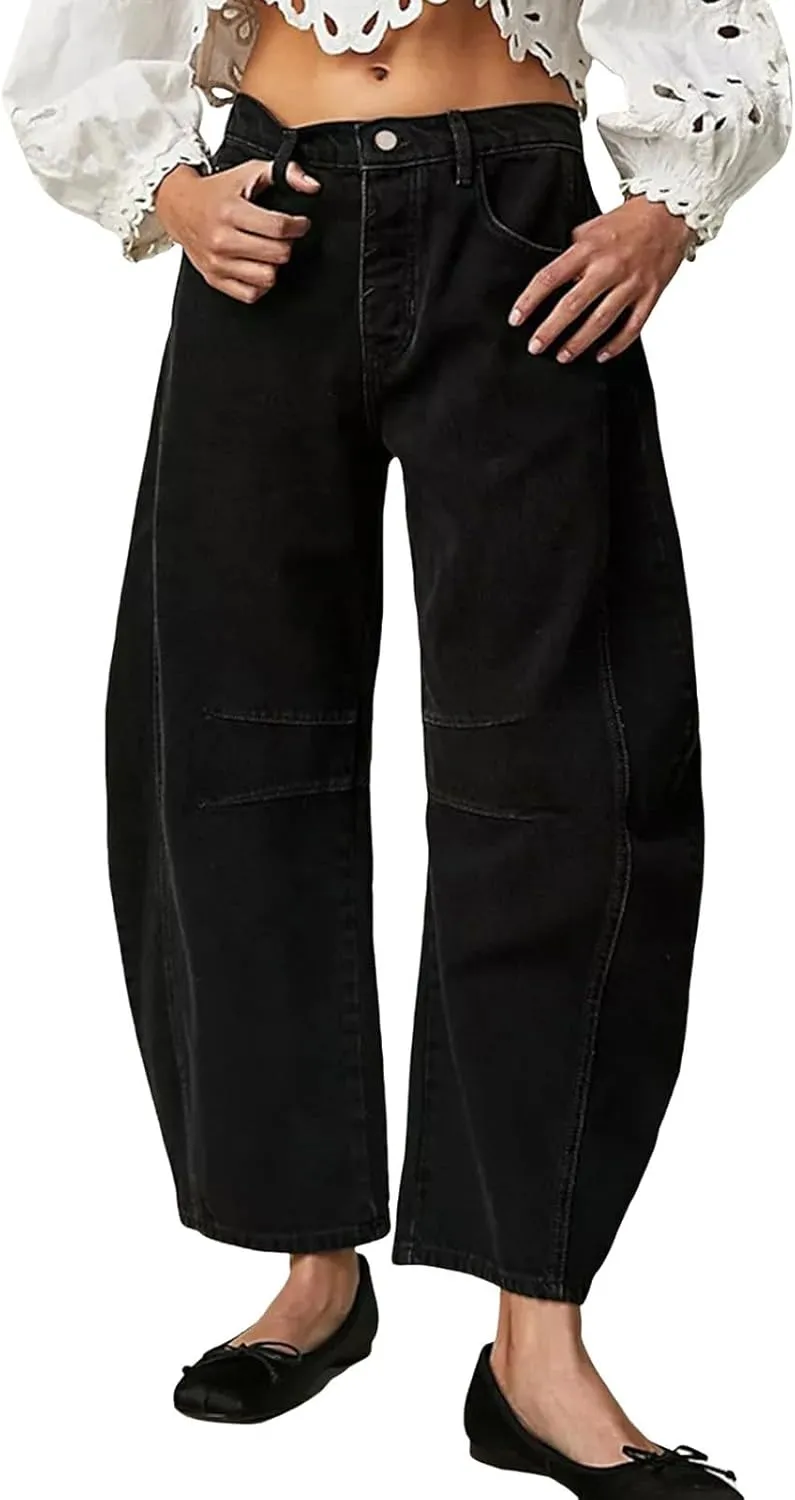 Women Jeans 2024 New Barrel Jeans Cropped Mid Rise Baggy Jeans Wide Leg Denim Pants Capri Jeans Ankle Denim Palazzo Pants
