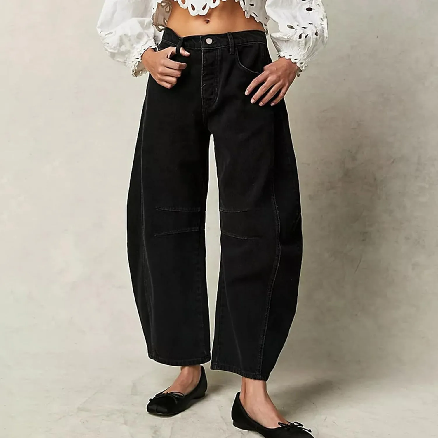 Women Jeans 2024 New Barrel Jeans Cropped Mid Rise Baggy Jeans Wide Leg Denim Pants Capri Jeans Ankle Denim Palazzo Pants