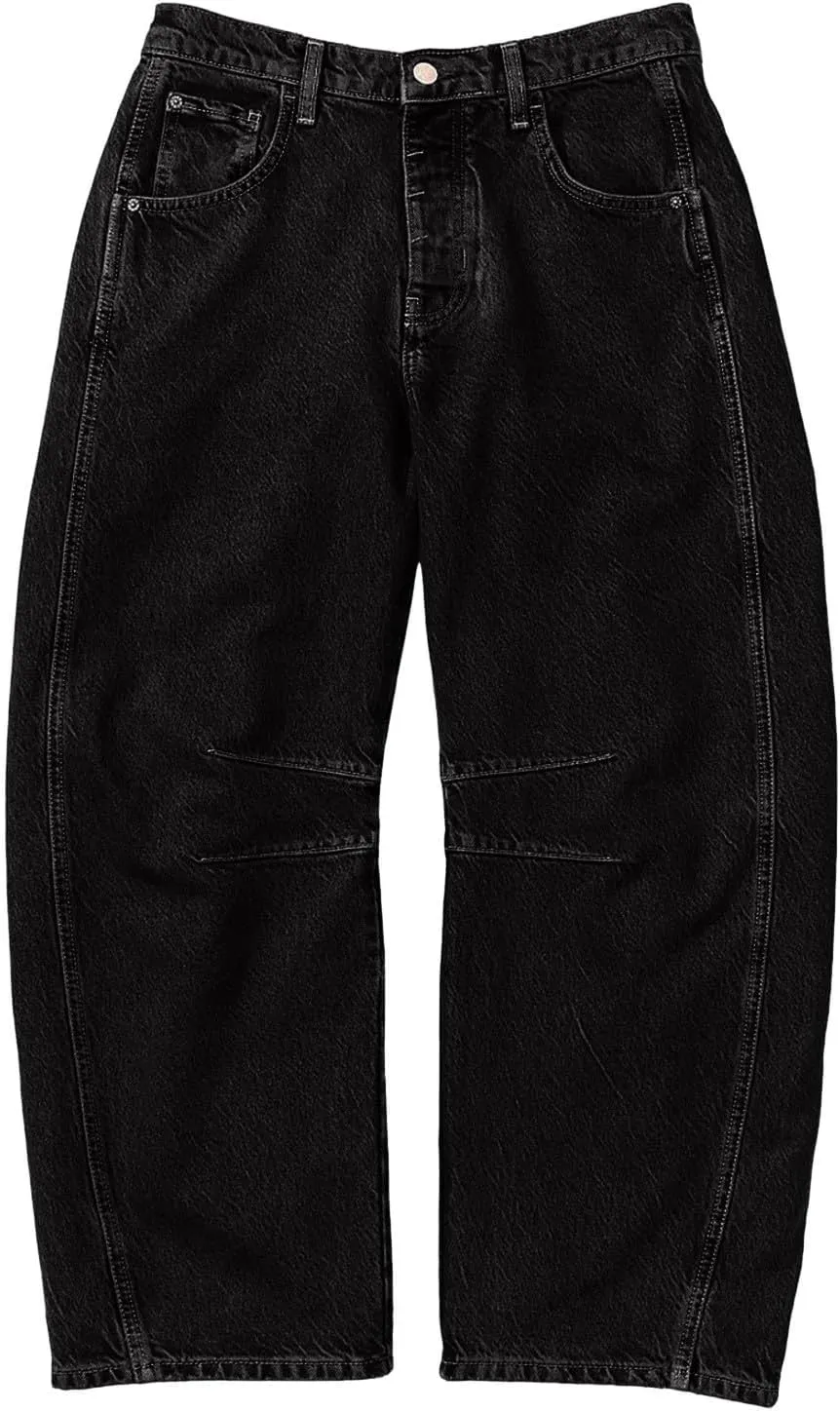Women Jeans 2024 New Barrel Jeans Cropped Mid Rise Baggy Jeans Wide Leg Denim Pants Capri Jeans Ankle Denim Palazzo Pants