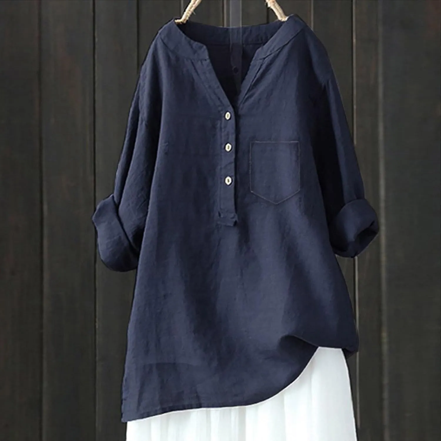 Women Linen Shirts V-Neck Button Down Blouse Collared Soft Tee Tops Short Sleeve Loose Shirts