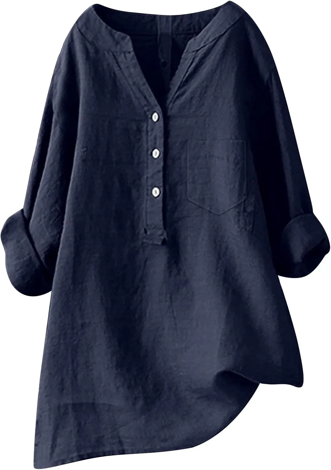 Women Linen Shirts V-Neck Button Down Blouse Collared Soft Tee Tops Short Sleeve Loose Shirts