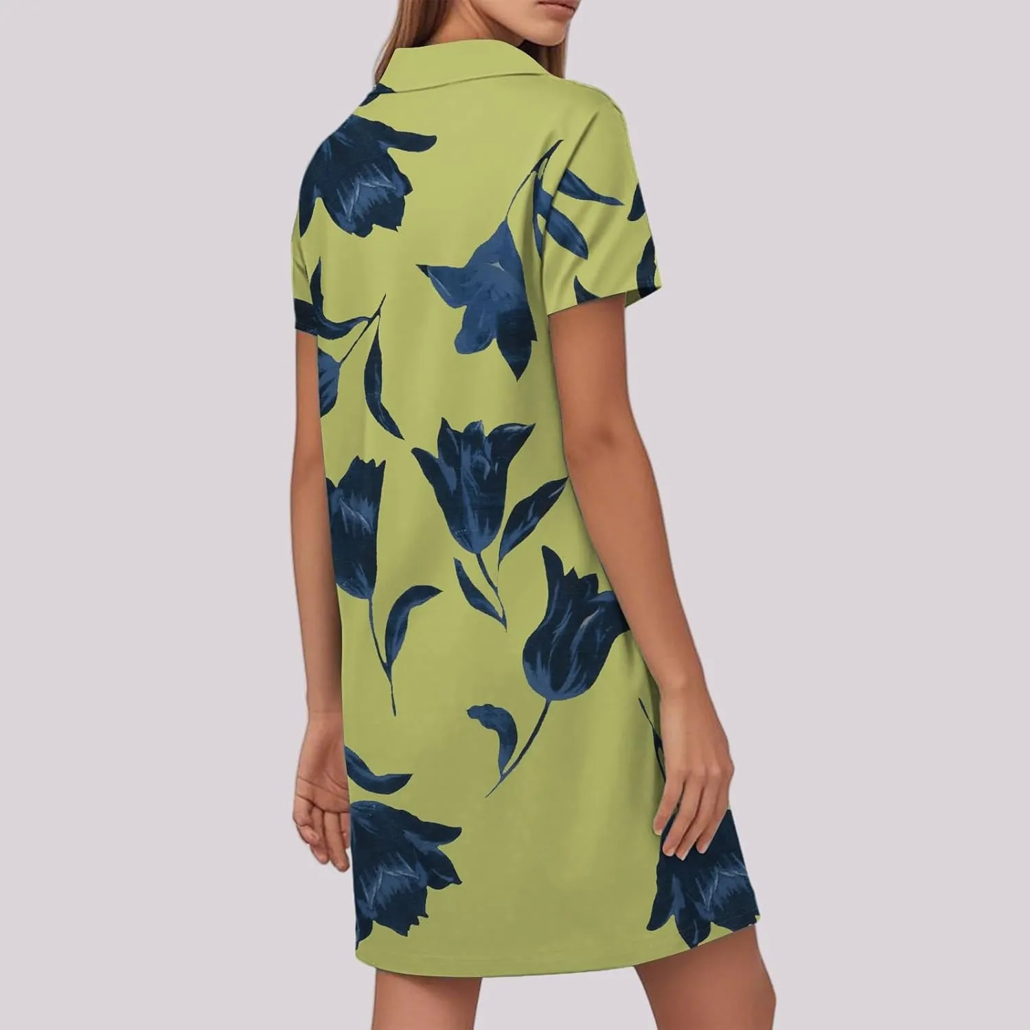 Womens Beach Vacation Dress Summer Chic Vivid Boho Floral Short Sleeve Collared V Neck Hawaiian T Shirt Sundresses