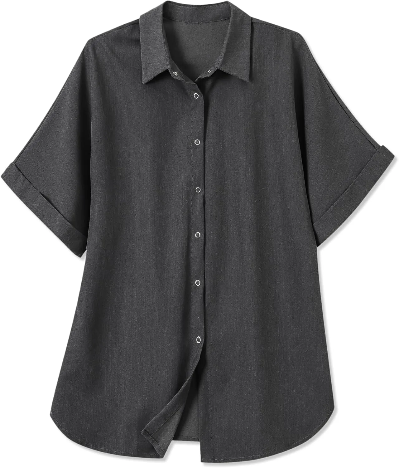Womens Convenient Snap Casual & Soft Short Sleeve Shirts Blouse, US Small - US 2X-Large