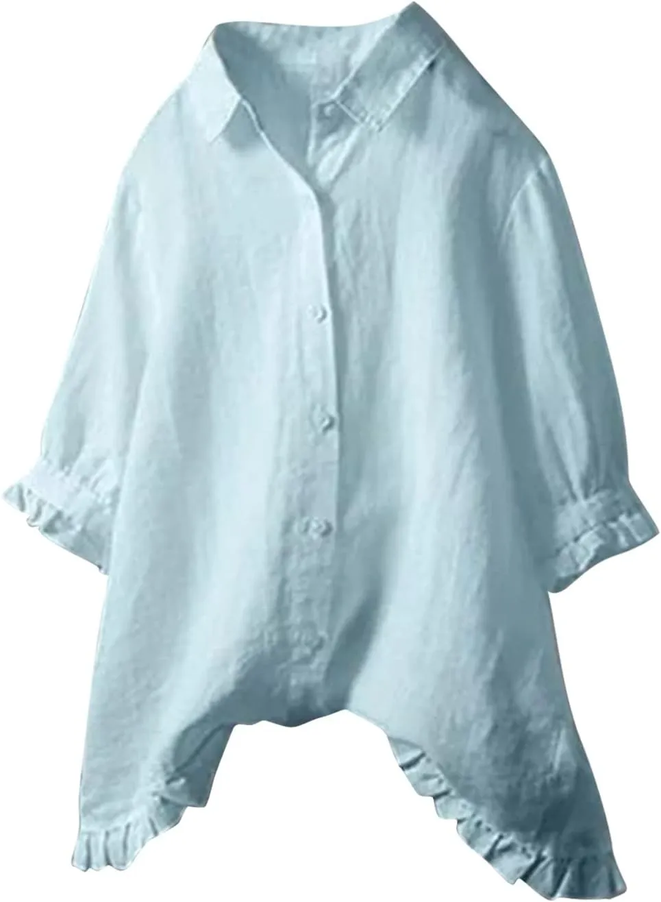Women's Linen Shirts Summer Linen Solid Color Long Sleeve Tunic Tops Casual Plus Size Soft Crew Neck Tee Tops
