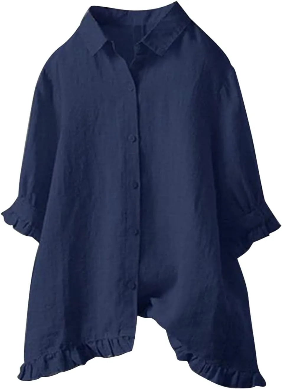 Women's Linen Shirts Summer Linen Solid Color Long Sleeve Tunic Tops Casual Plus Size Soft Crew Neck Tee Tops