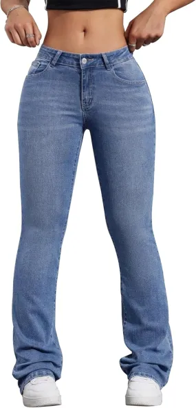 Womens Low Waisted Stretchy Flare Jeans Causal Bootcut Denim Pants Jean.
