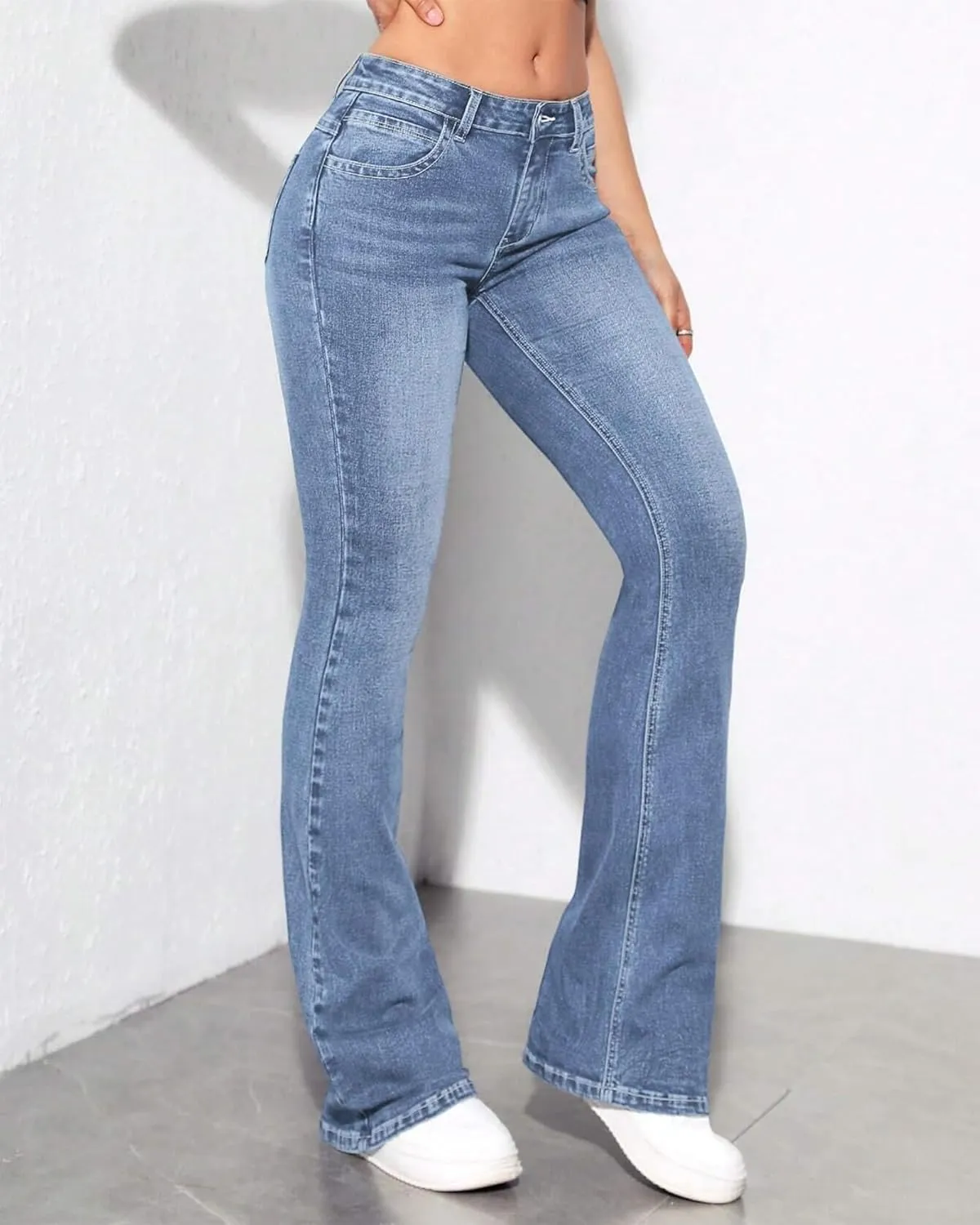 Womens Low Waisted Stretchy Flare Jeans Causal Bootcut Denim Pants Jean.