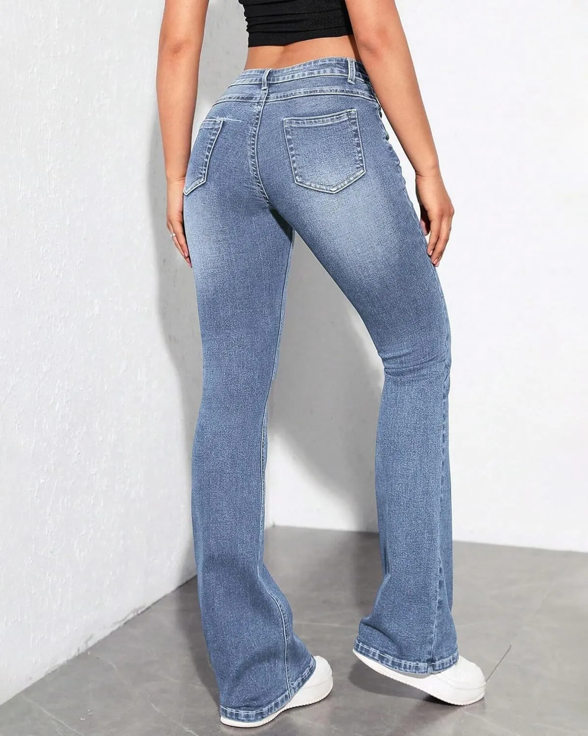Womens Low Waisted Stretchy Flare Jeans Causal Bootcut Denim Pants Jean.