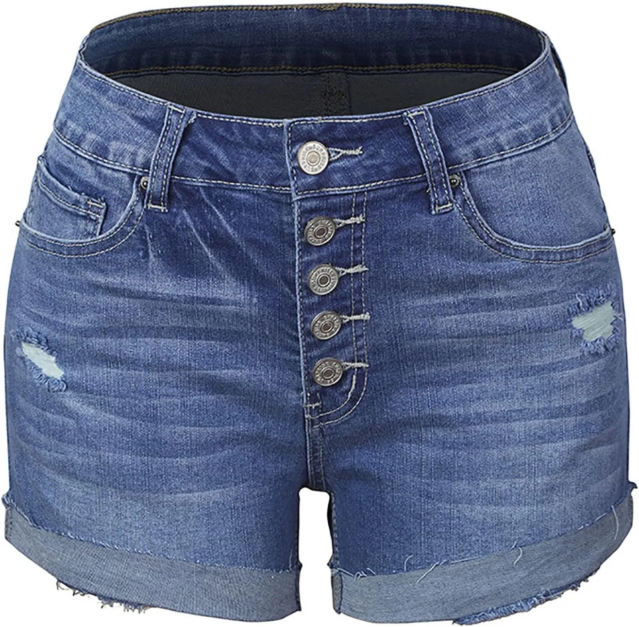 Women's Mid-High Waisted Ripped Denim Shorts Comfortable Ripped Jean Shorts Cutoff Stretchy Summer Hot Short Pants
