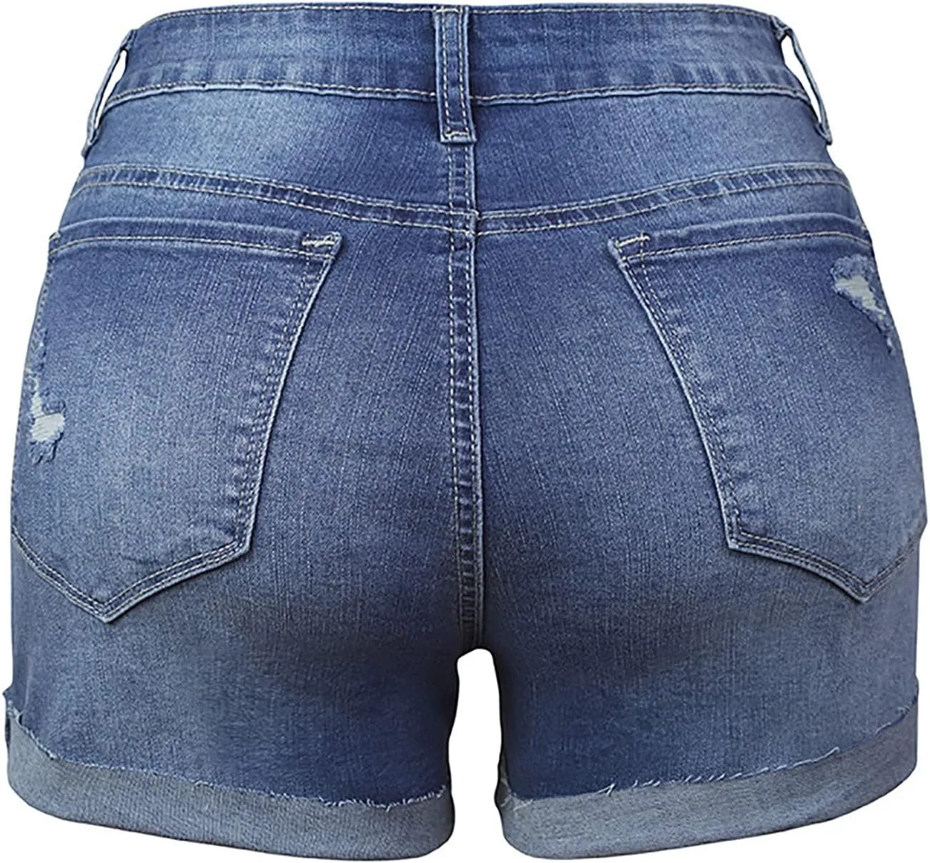 Women's Mid-High Waisted Ripped Denim Shorts Comfortable Ripped Jean Shorts Cutoff Stretchy Summer Hot Short Pants