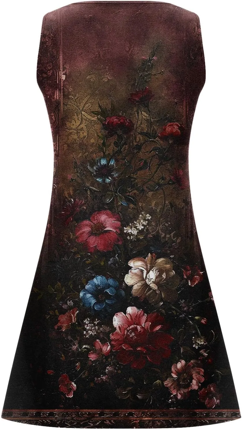 Womens Summer Mini Dress Trendy Floral Print Dresses Button V Neck Sleeveless Sundress Beach Swimsuit Cover Up 2025