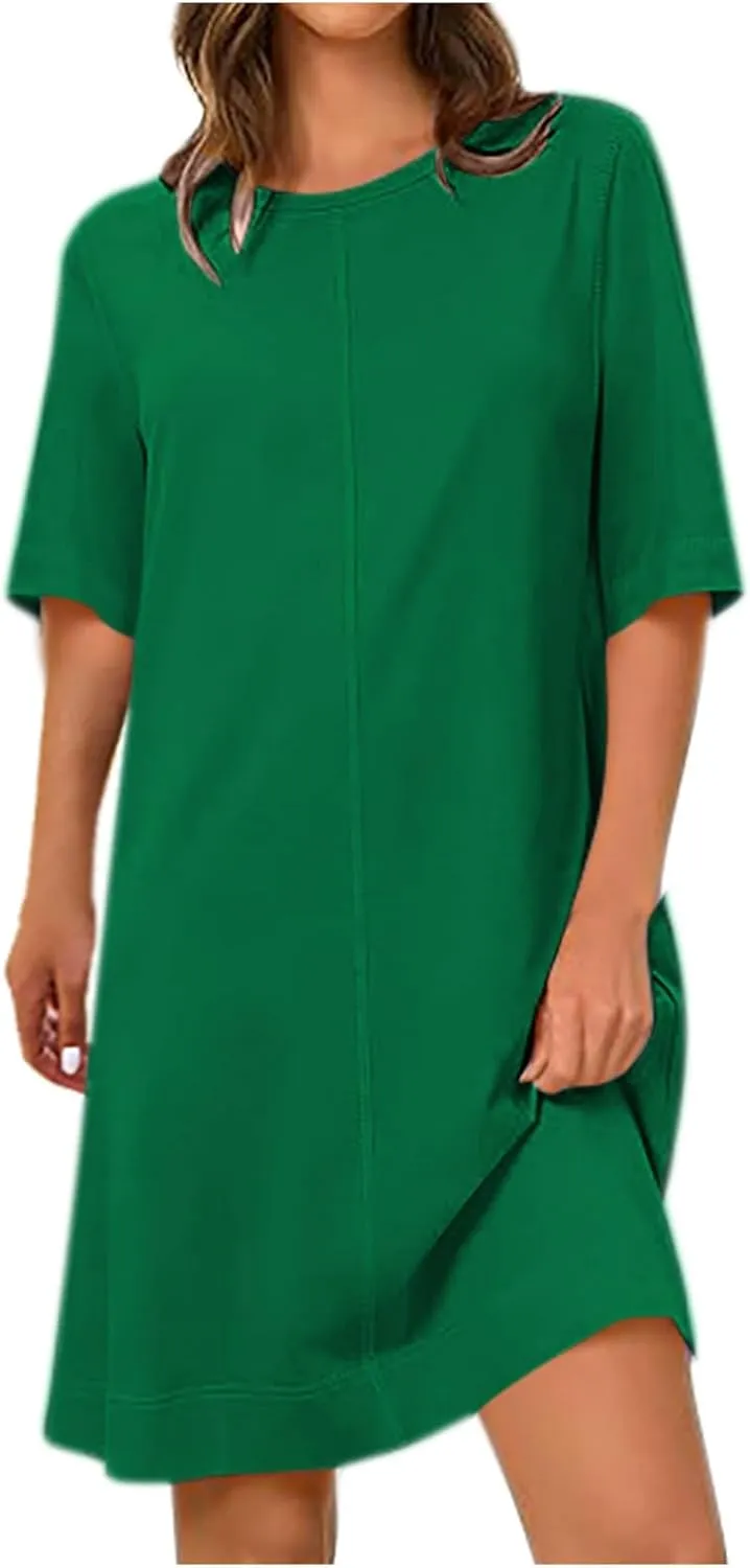Women's Summer Short Sleeve T Shirt Dress Casual Crewneck Resort Wear Tops Sundress Vacation Cruise Beach Outfits