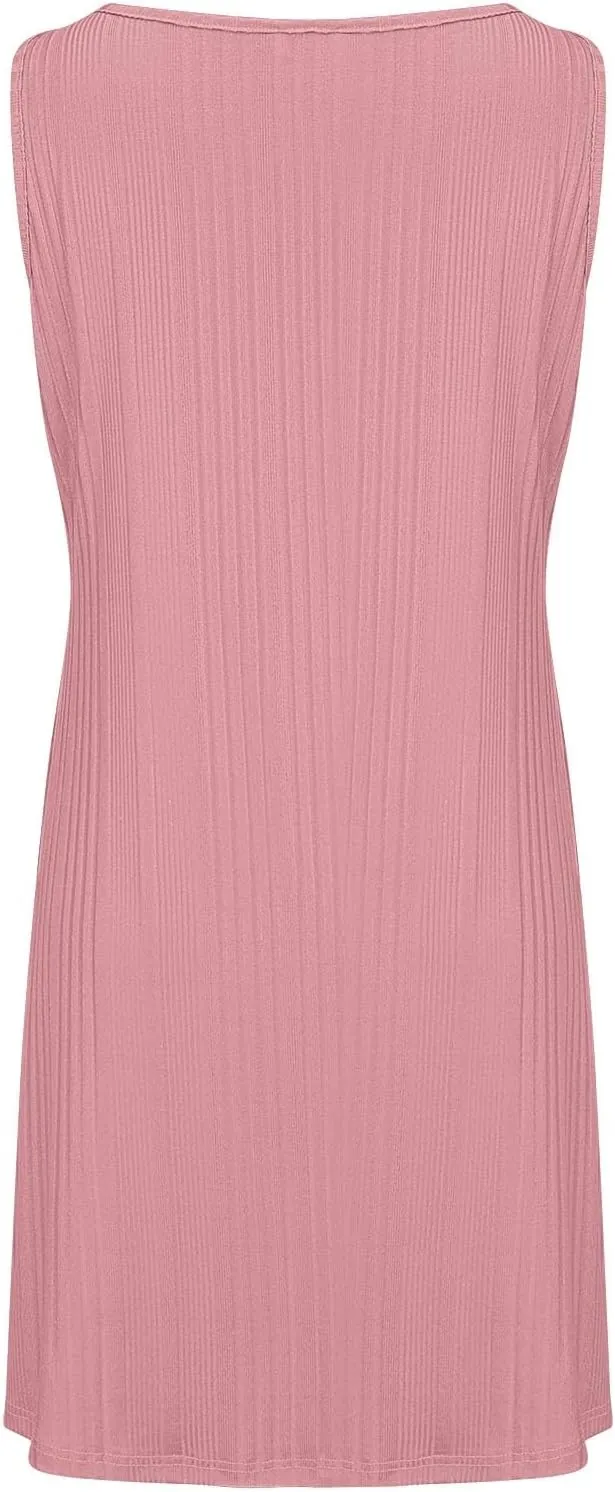 Womens Summer Sleeveless Mini Dress Crewneck Casual A Line Pleated Cover Ups Swing Tank Dresses