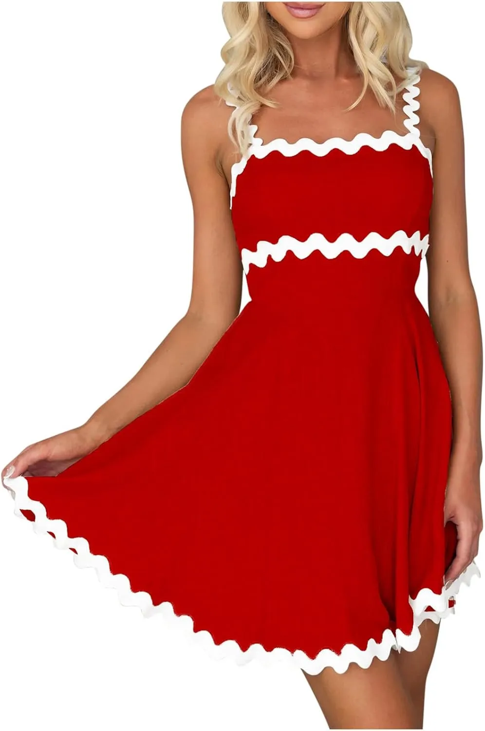 Womens Summer Spaghetti Strap Mini Dress Sleeveless Flowy Sundress with Ruffle Hem Casual Beach Dress